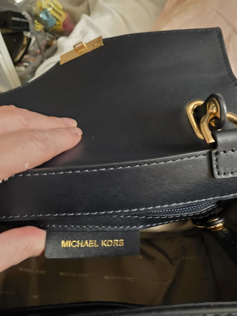 MK Org Price $298-Classic Black Real Leather Shoulder Bag with Gold Hardware
